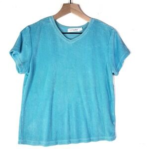 Fresh Produce Terry Tee S Aqua Blue V-Neck Short‎ Sleeve